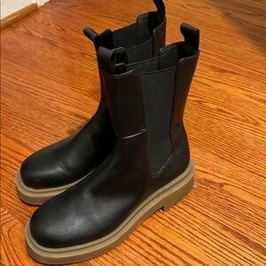 Black Chelsea Boots with Tan Sole